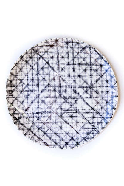 Italian Porcelain Round Black &amp; White Checkered Plate