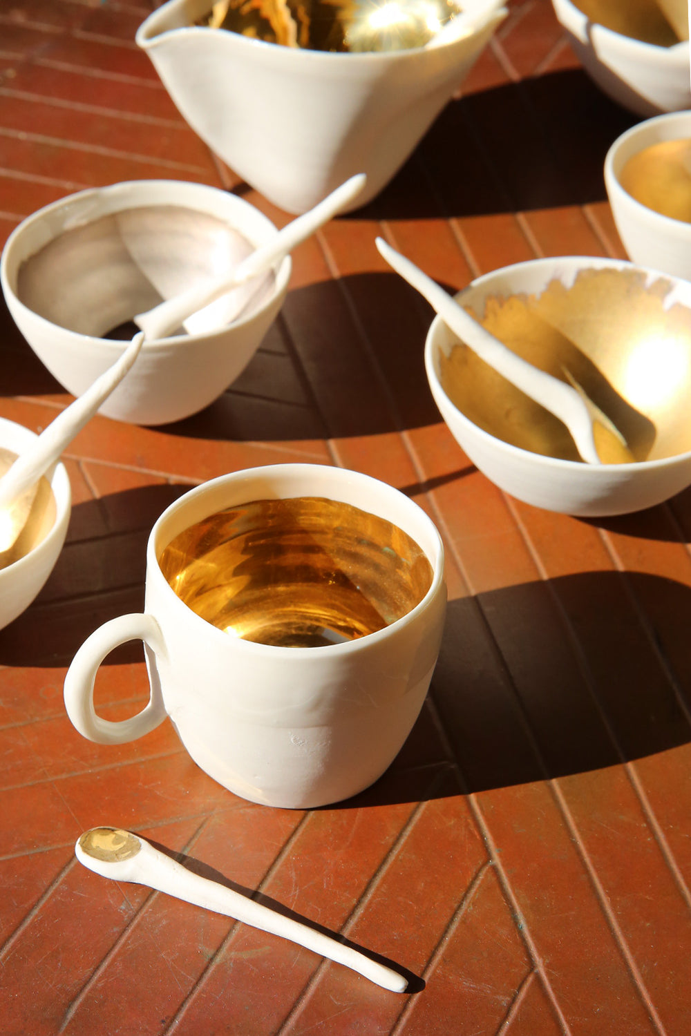 Italian Porcelain Condiment Serving Bowl in Oyster with Spoon