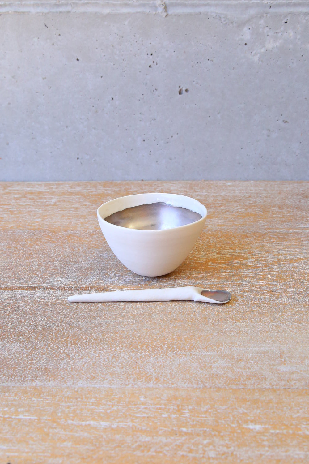 Italian Porcelain Condiment Serving Bowl in Oyster with Spoon