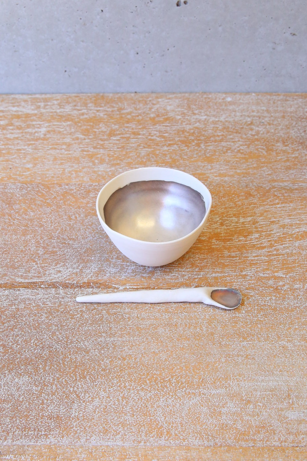 Italian Porcelain Condiment Serving Bowl in Oyster with Spoon
