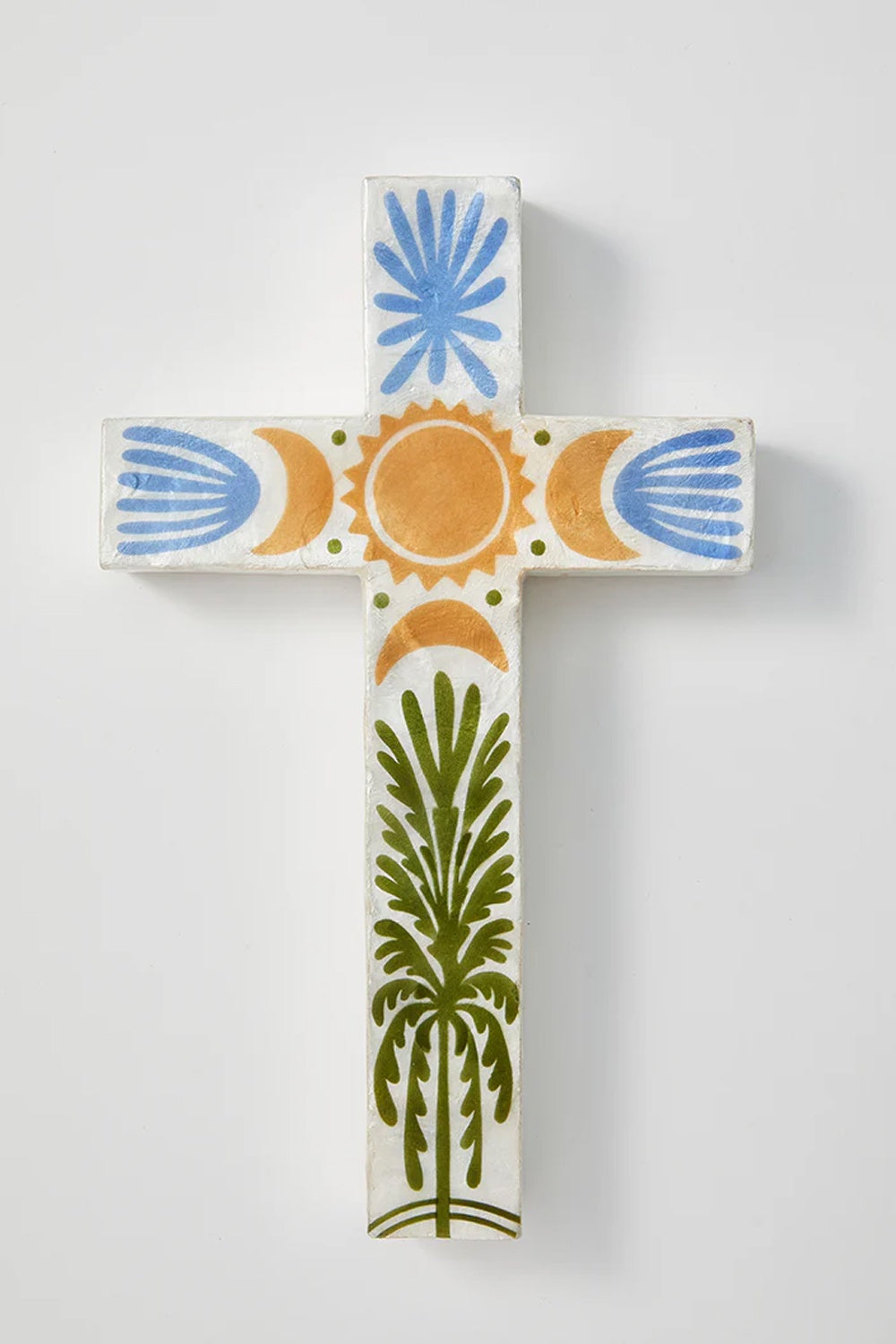 JONES &amp; CO TULUM CROSS LARGE GREEN PALM WALL ART