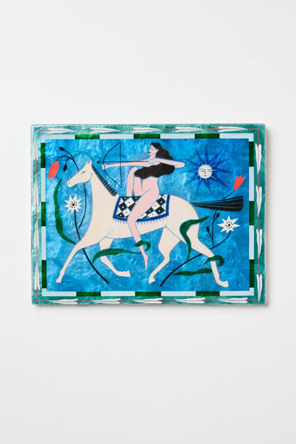 Jones &amp; Co Fable Horseback Blue Rectangle Wall Art