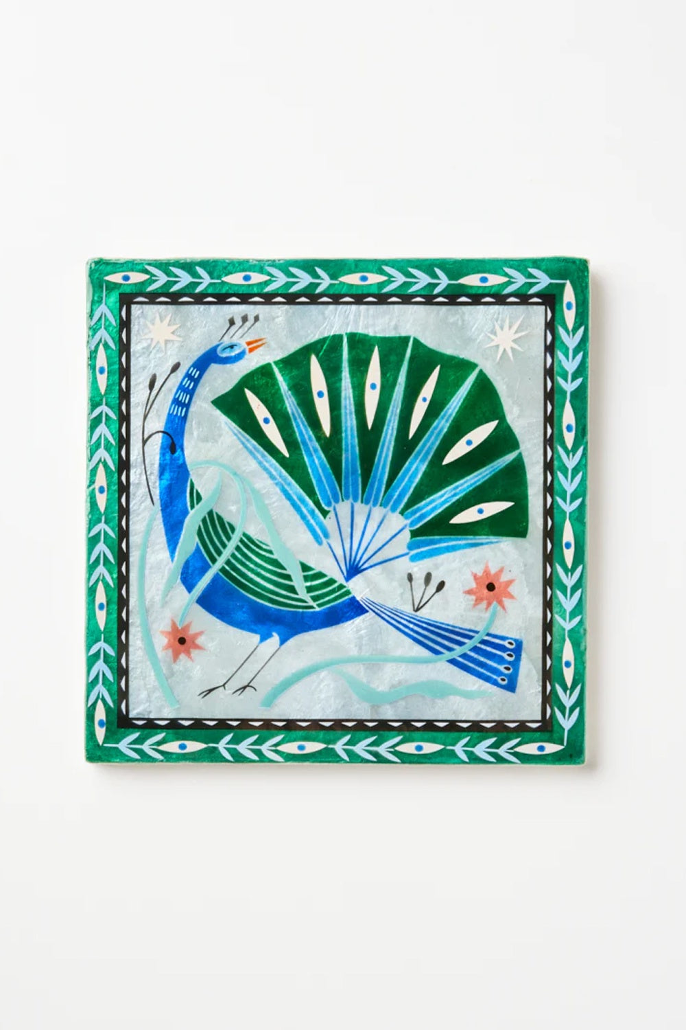 Jones &amp; Co Fable Peacock Blue Square Wall Art
