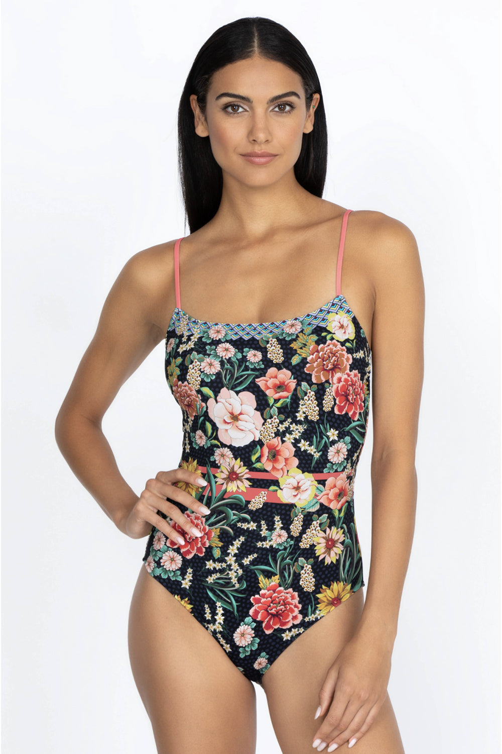 JOHNNY WAS SPAGHETTI STRAP ONE PIECE SWIMSUIT