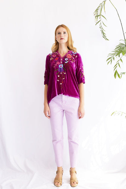 JOHNNY WAS ULLA VELVET EASY V-NECK BLOUSE