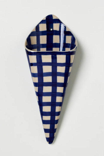 JONES &amp; CO FOLLY WALL VASE BLUE CHECK