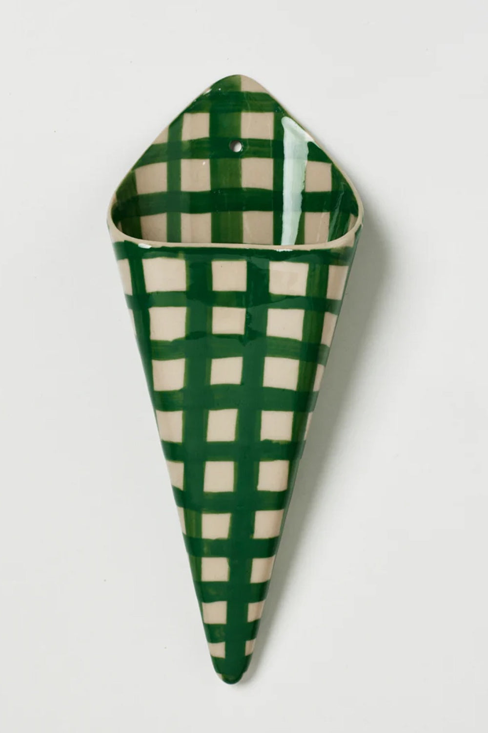 JONES &amp; CO FOLLY WALL VASE GREEN CHECK