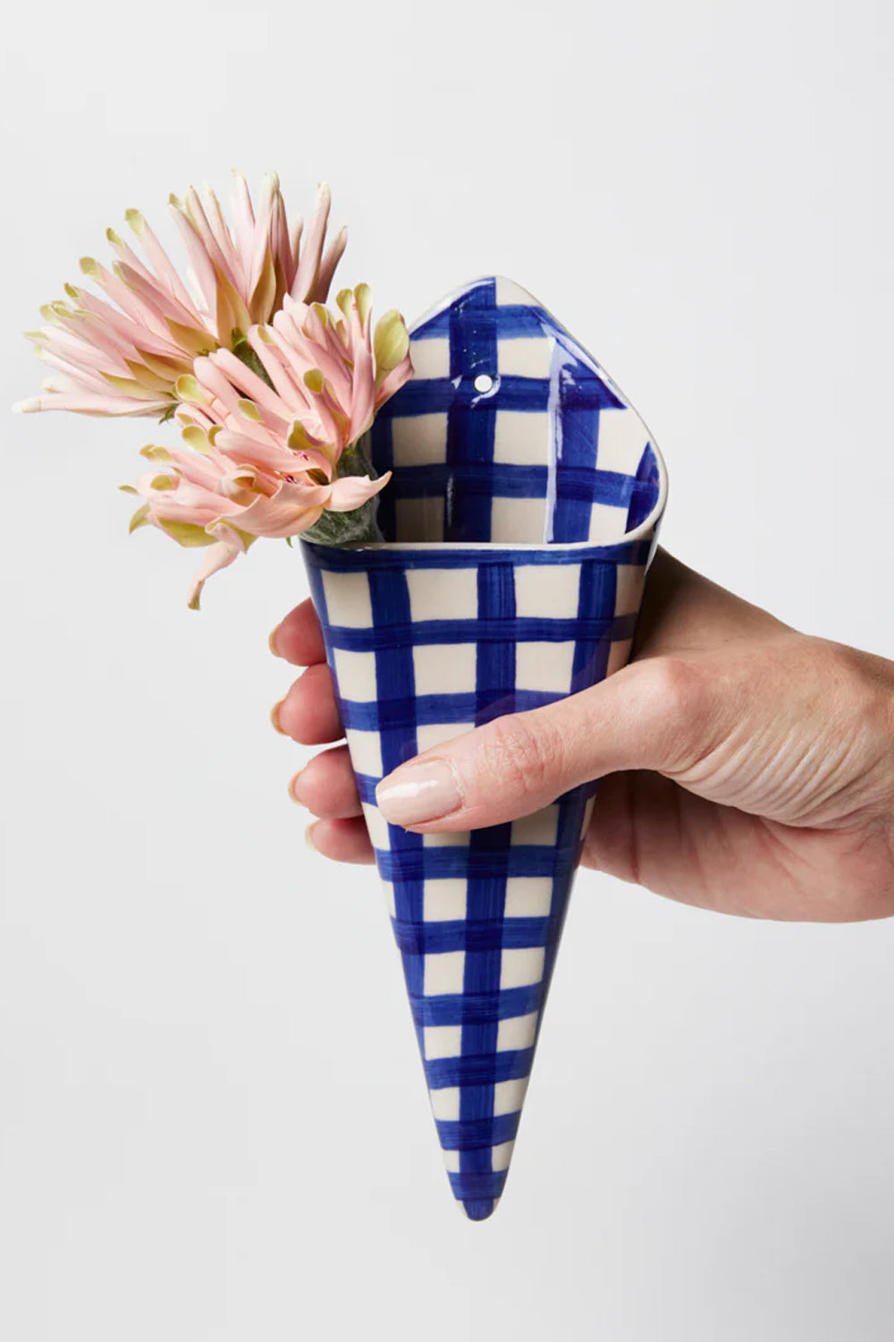 JONES &amp; CO FOLLY WALL VASE BLUE CHECK