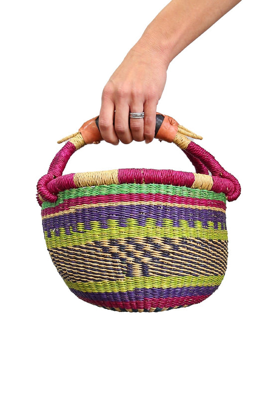 JUNGLE DIRECT ROUND BASKET WITH HANDLE PINK/PURPLE/LIME MINI