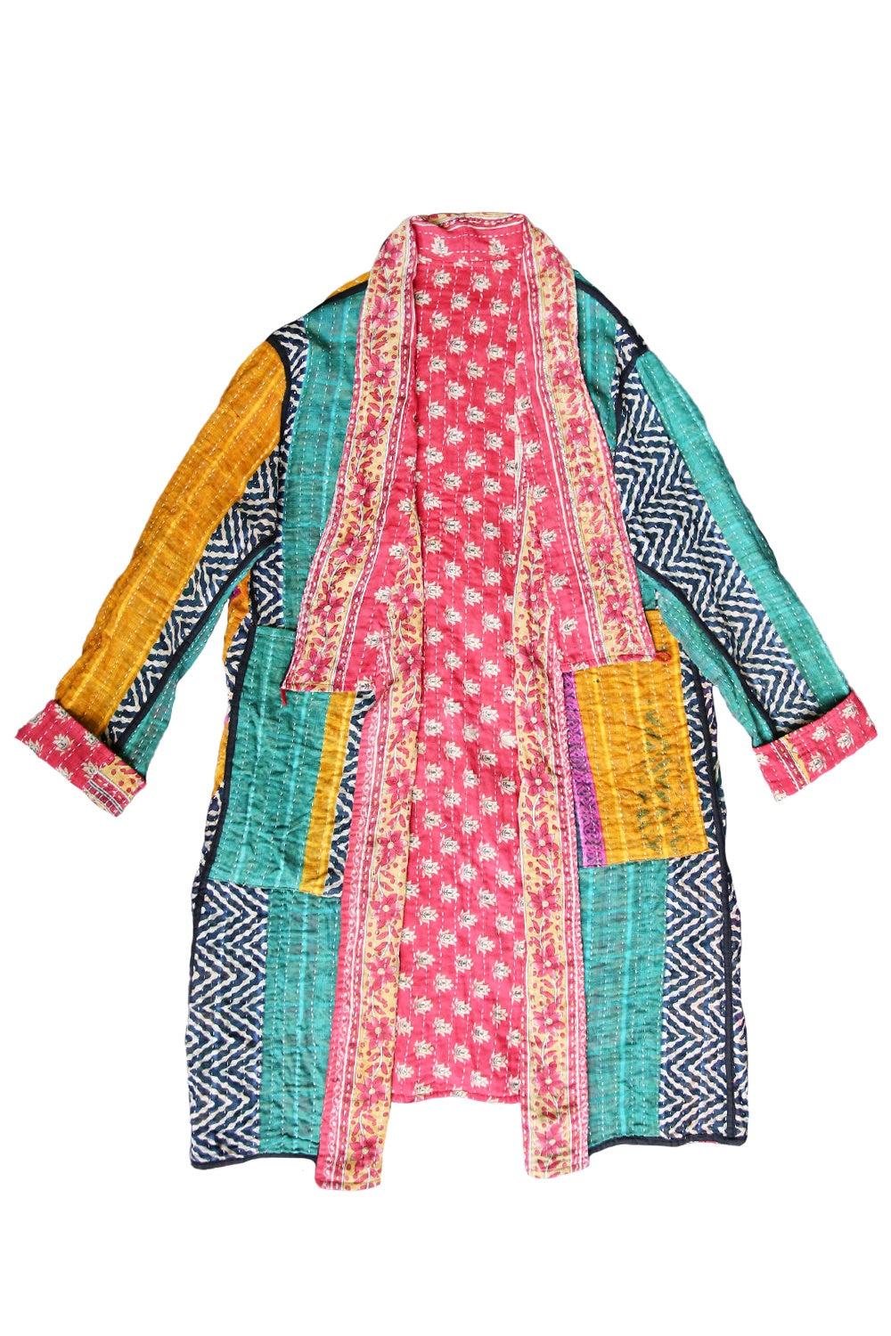 Kantha Coat Turquoise Stripe
