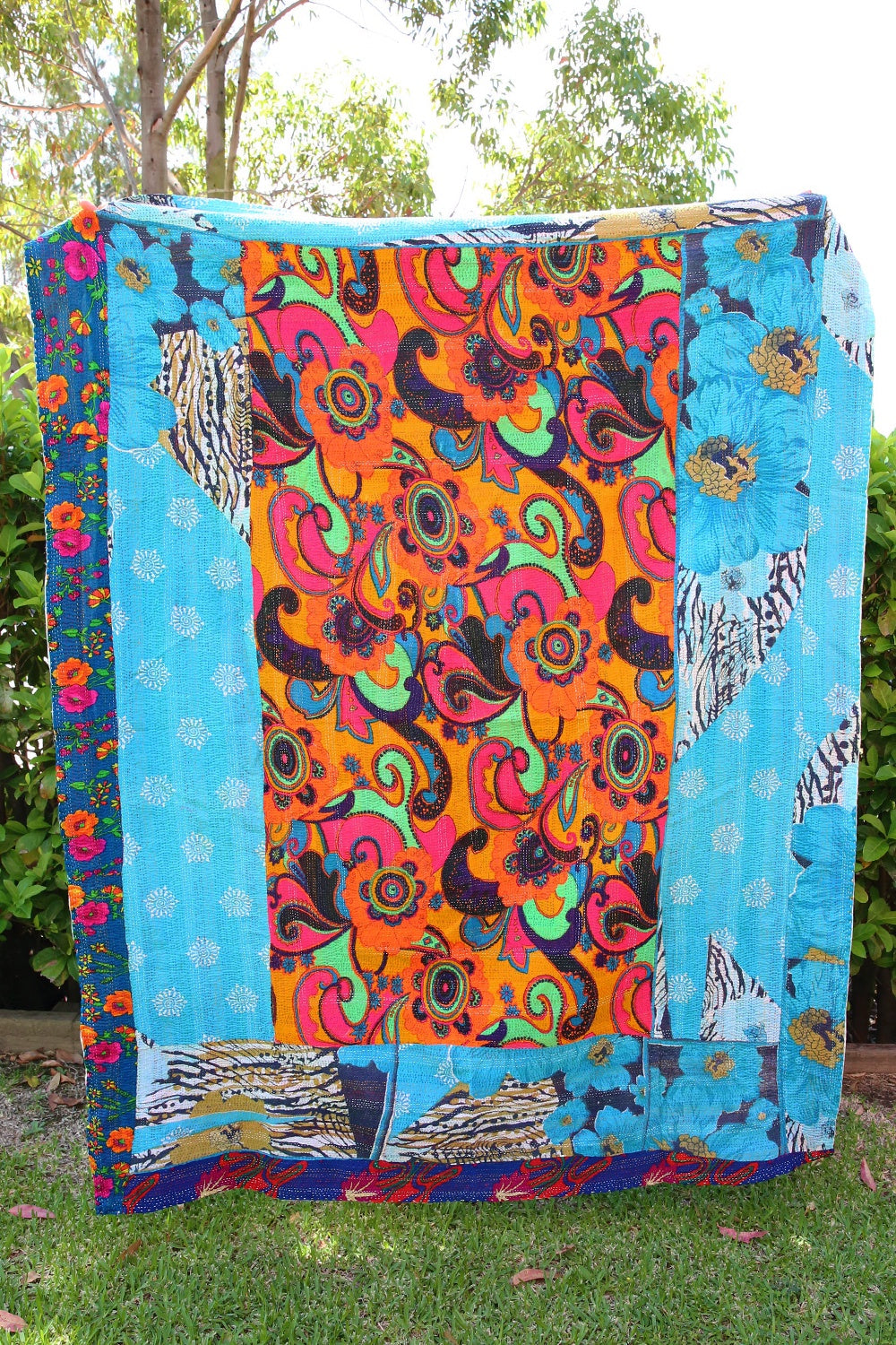 Kantha Quilt Blue and Orange