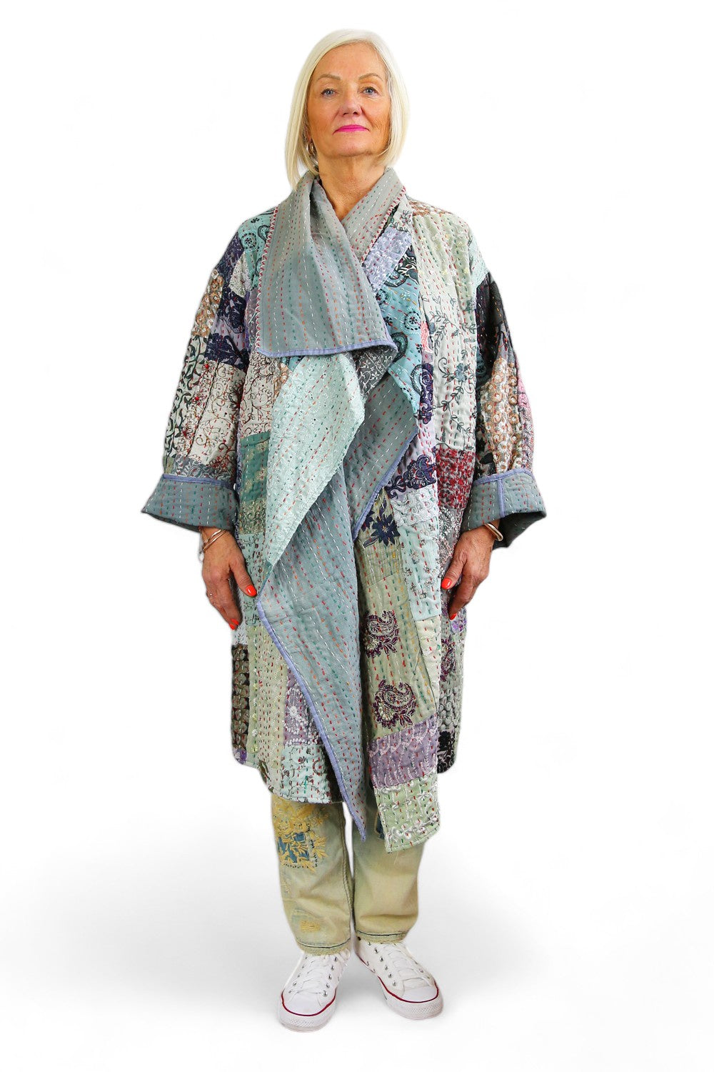 MAHARANI KANTHA COAT PATCHWORK LIGHT GREY