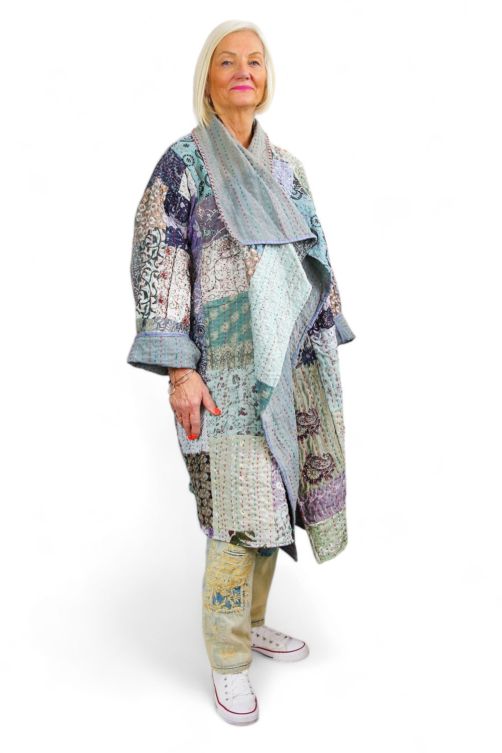 MAHARANI KANTHA COAT PATCHWORK LIGHT GREY