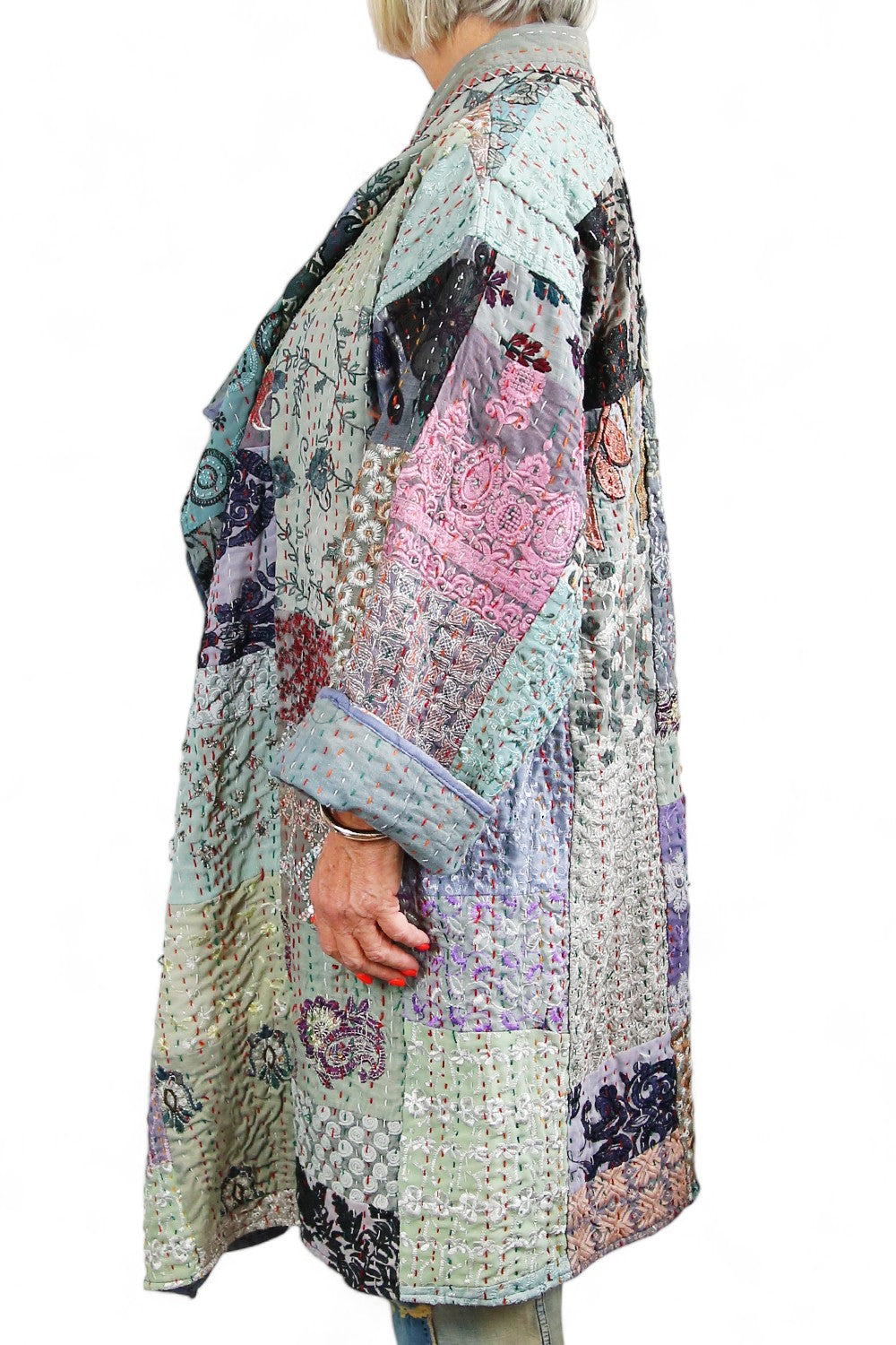 MAHARANI KANTHA COAT PATCHWORK LIGHT GREY