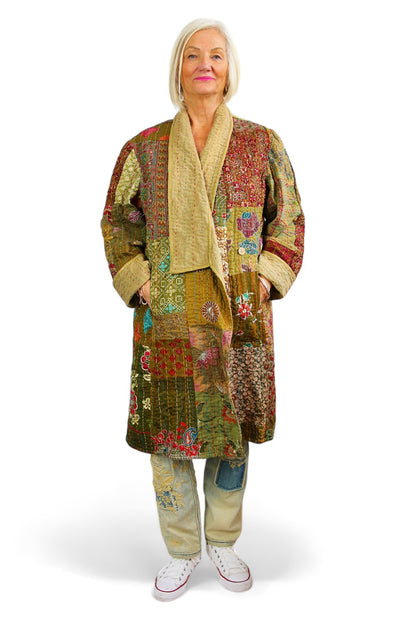 MAHARANI KANTHA COAT PATCHWORK GREEN