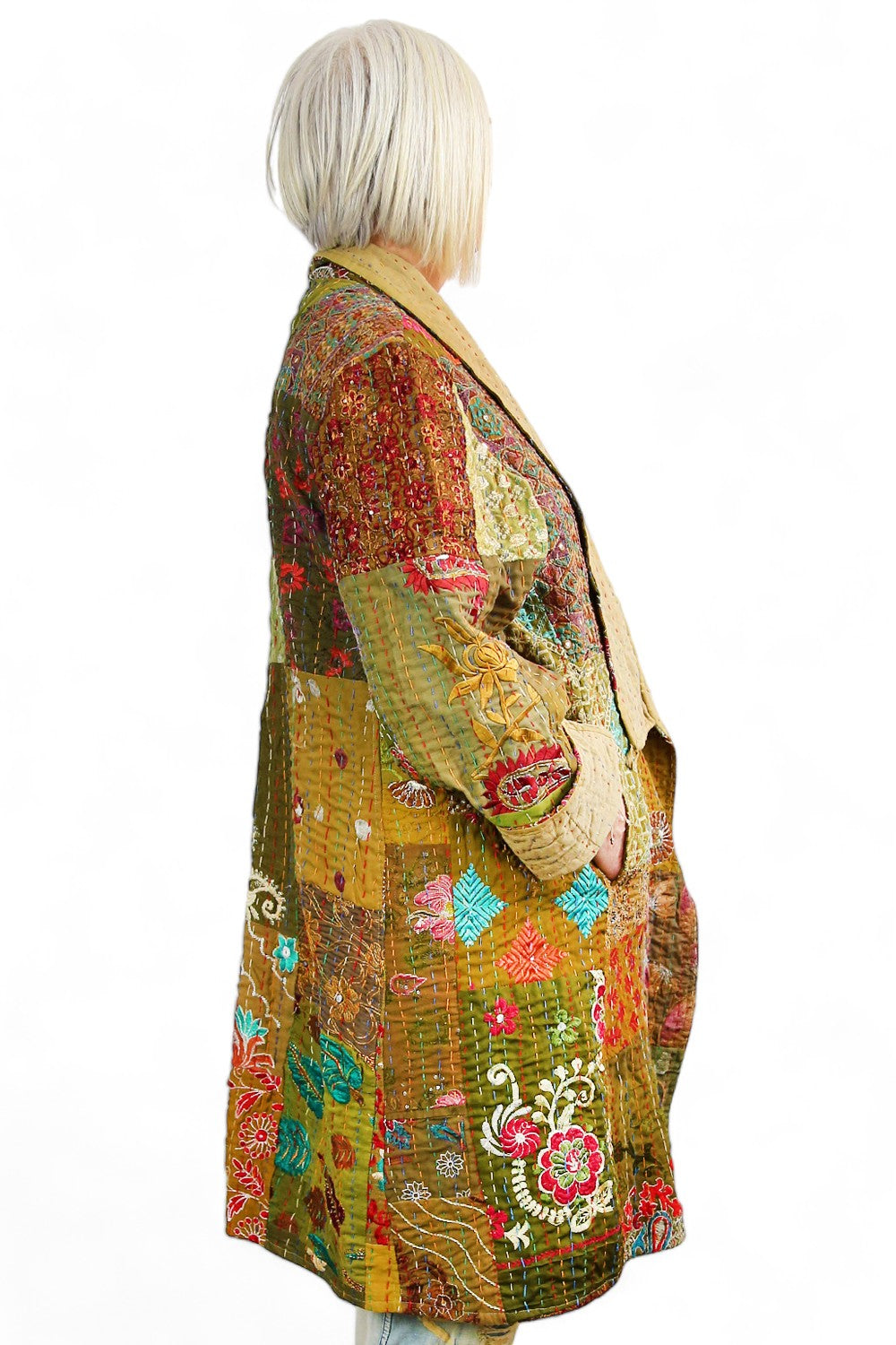 MAHARANI KANTHA COAT PATCHWORK GREEN