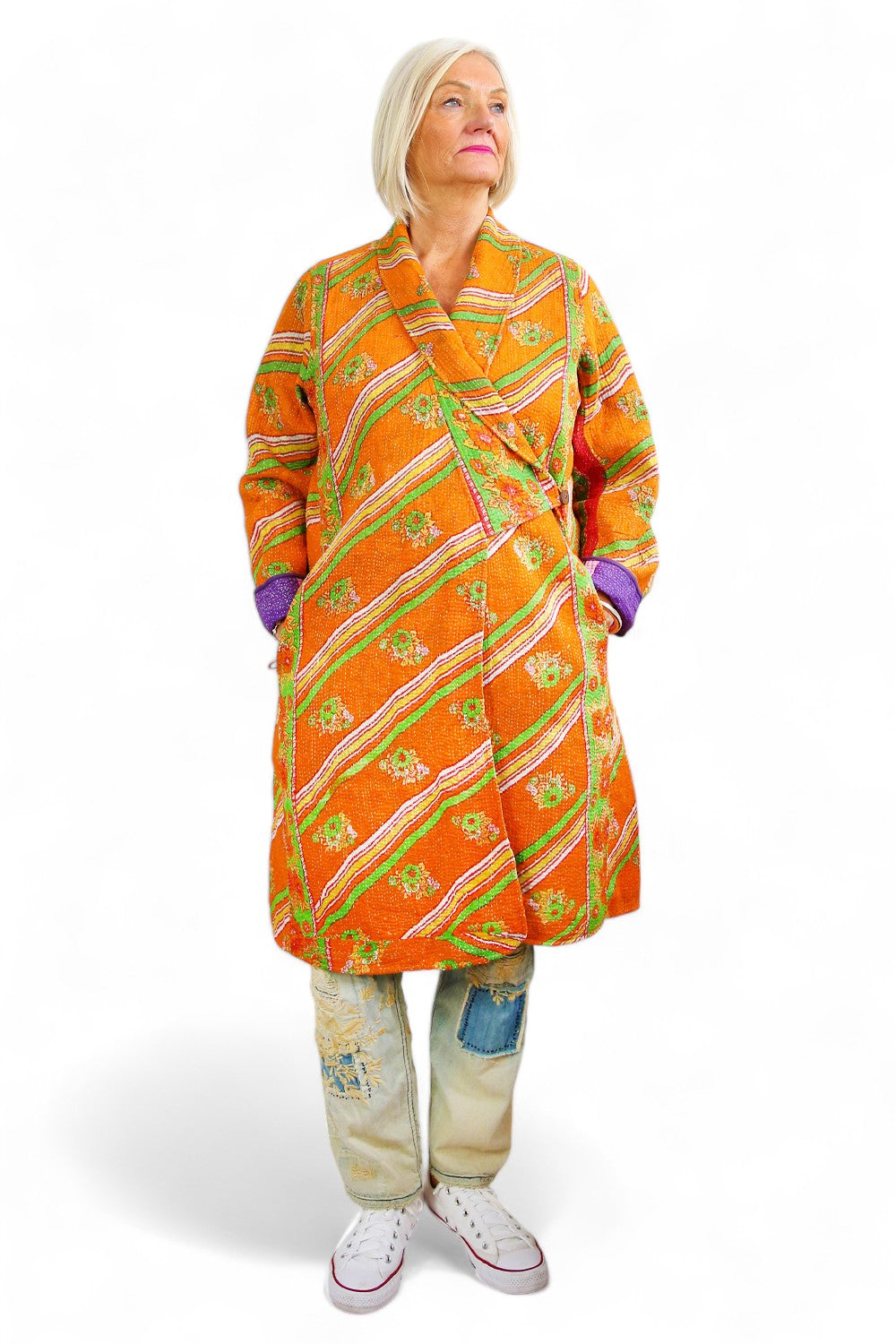 KANTHA COAT TANGELO CRISP GREEN STRIPE