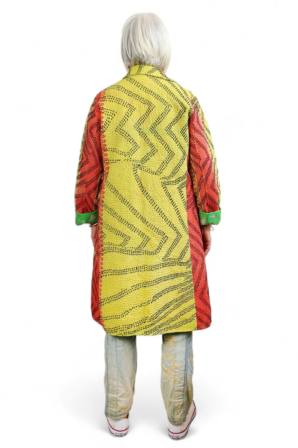 KANTHA COAT YELLOW LIME GEO PATCHWORK