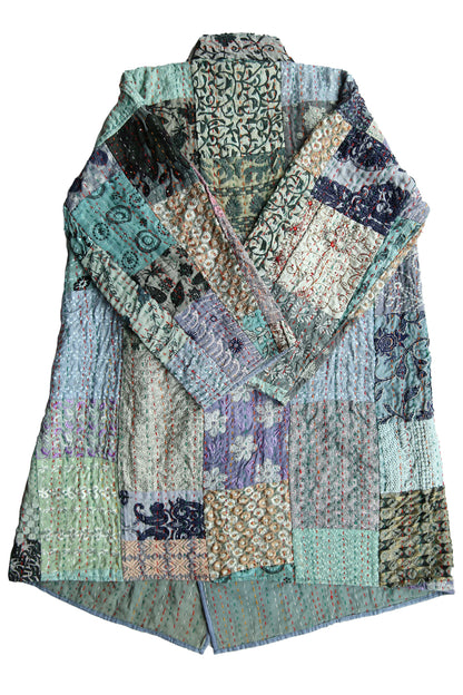 MAHARANI KANTHA COAT PATCHWORK LIGHT GREY
