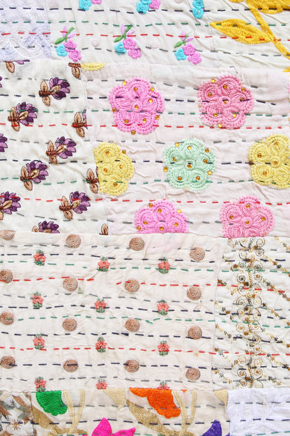 Maharani Kantha Blanket White
