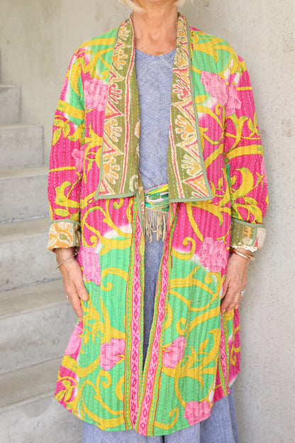 Kantha Coat Pink Lotus