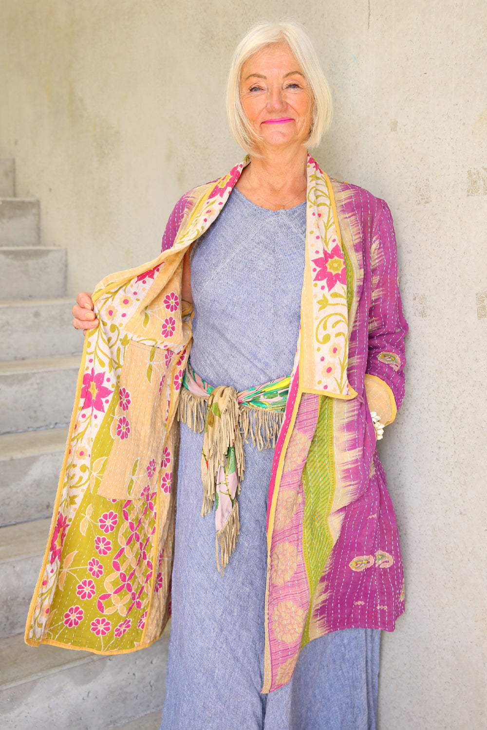 Kantha Coat Floral Orange