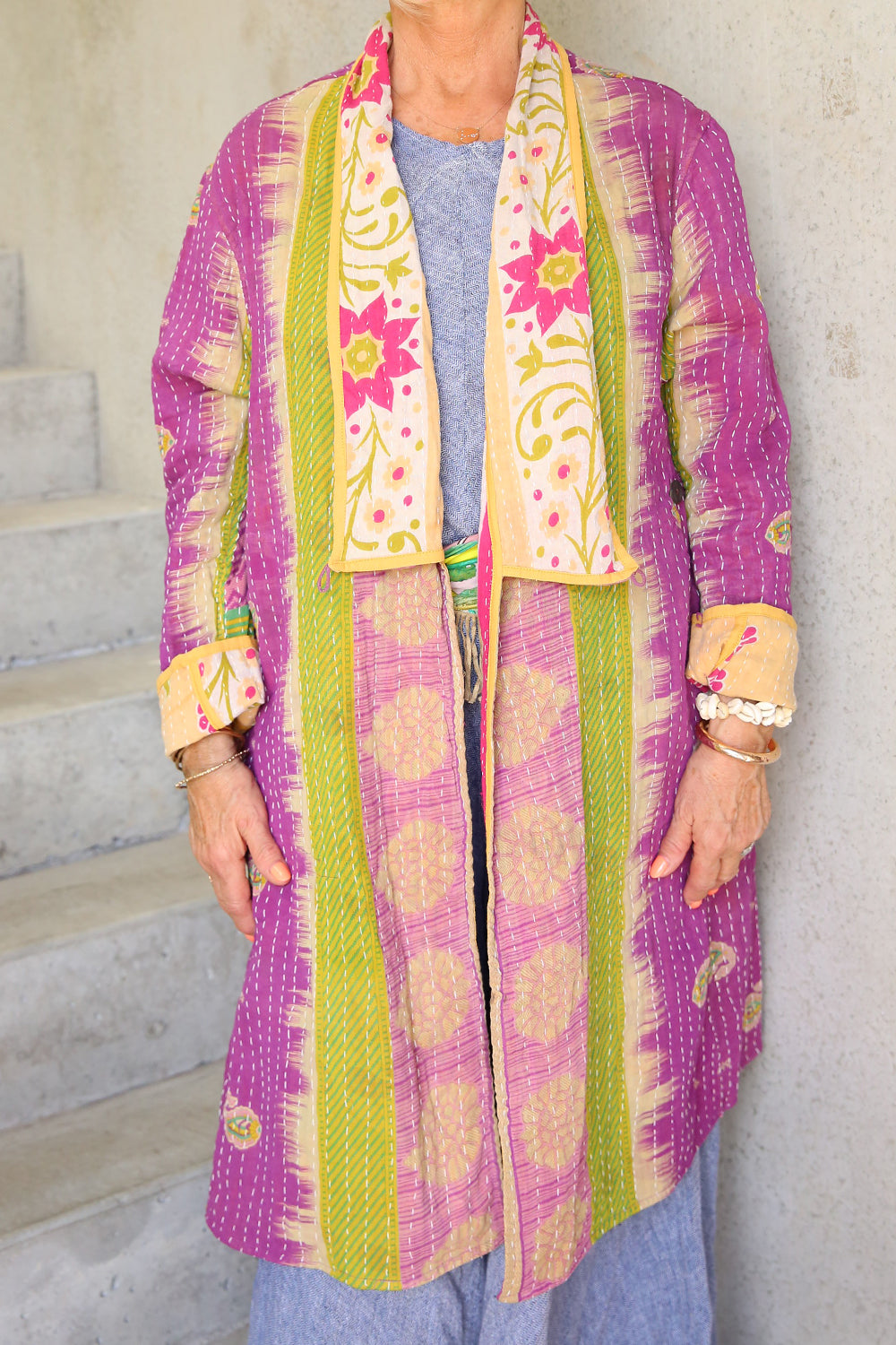 Kantha Coat Floral Orange