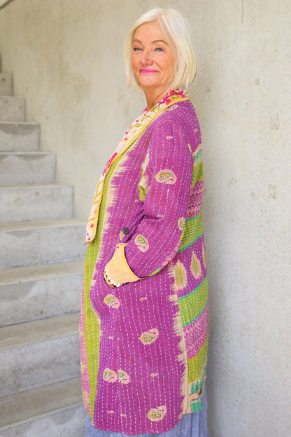 Kantha Coat Floral Orange