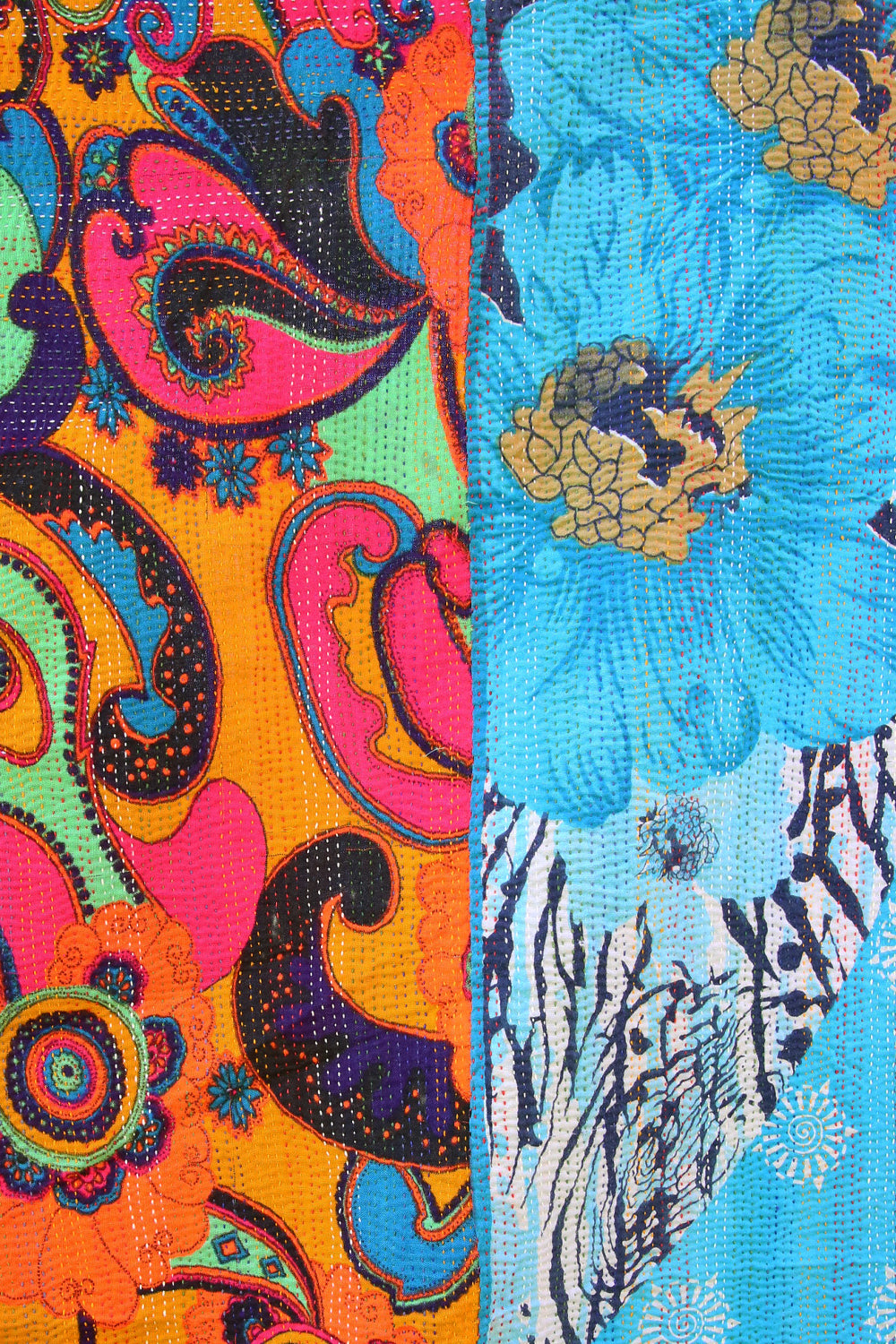 Kantha Quilt Blue and Orange