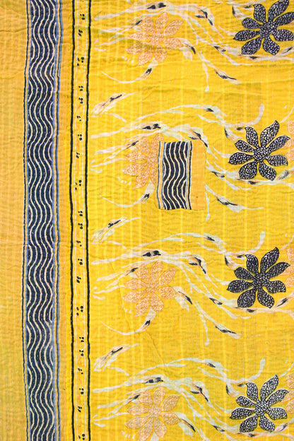 Kantha Quilt Black, Cream, Yellow and Red