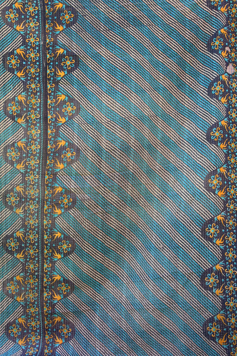 Kantha Quilt Black with Yellow Flowers