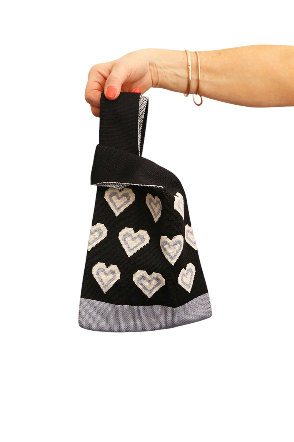 LE SAC BAG BLACK WITH WHITE/GREY HEARTS