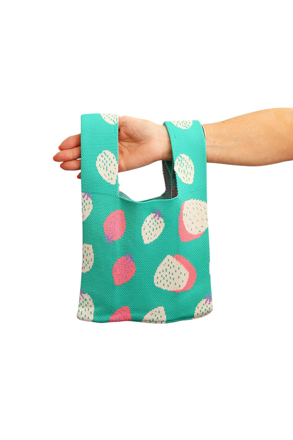 LE SAC BAG GREEN WITH PINK/WHITE STRAWBERRIES