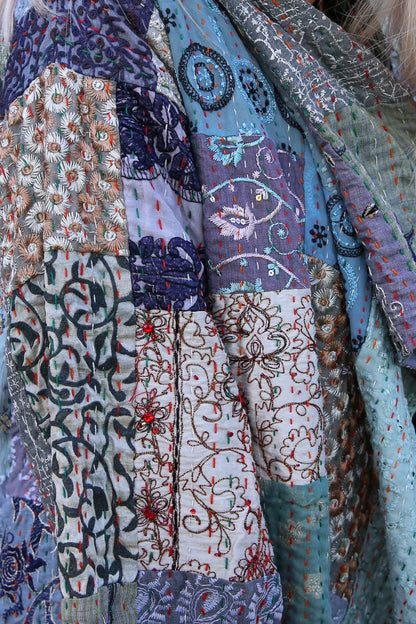 MAHARANI KANTHA COAT PATCHWORK LIGHT GREY