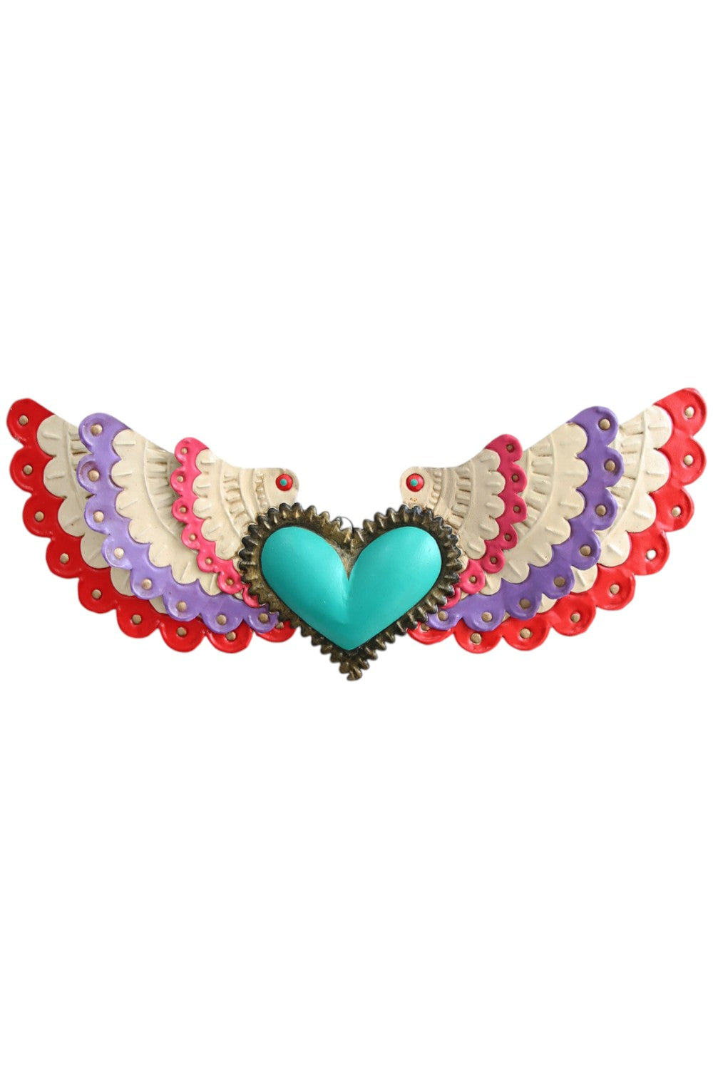 MEXICAN Folk Art TIN HEART (AQUA) WITH LACE WINGS