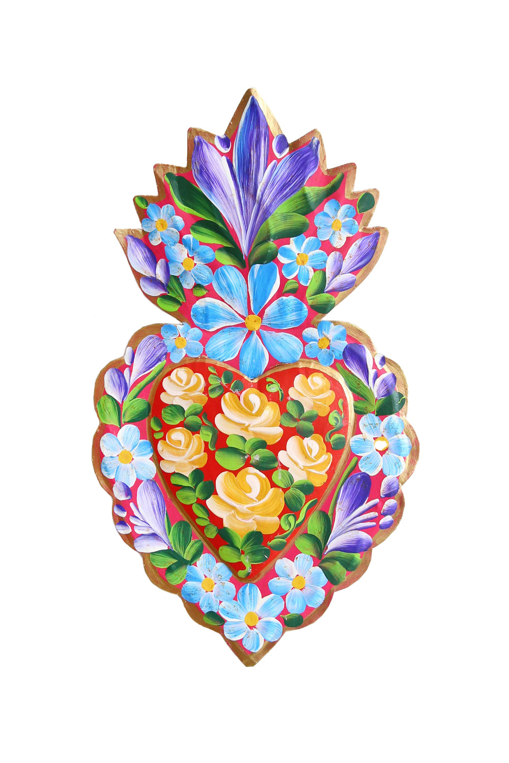 MEXICAN FOLK ART TIN HEART HANDPAINTED