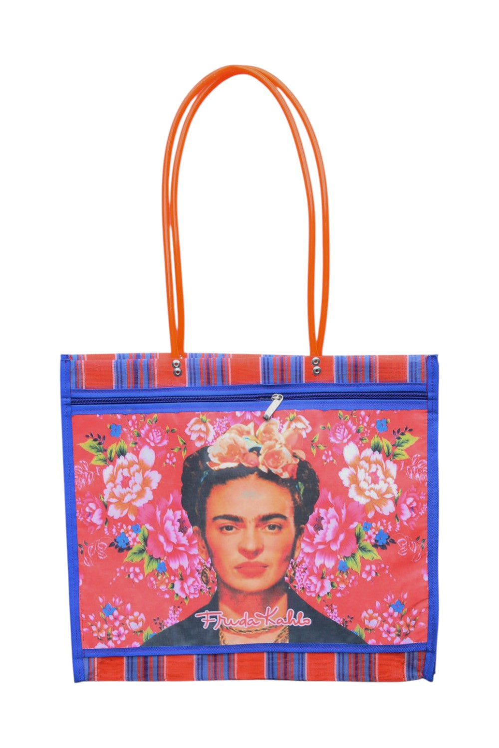 Mexican Folk Art Mesh Mercado Frida Bag Orange