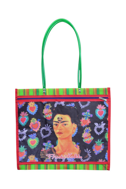 Mexican Folk Art Mesh Mercado Frida Bag Green