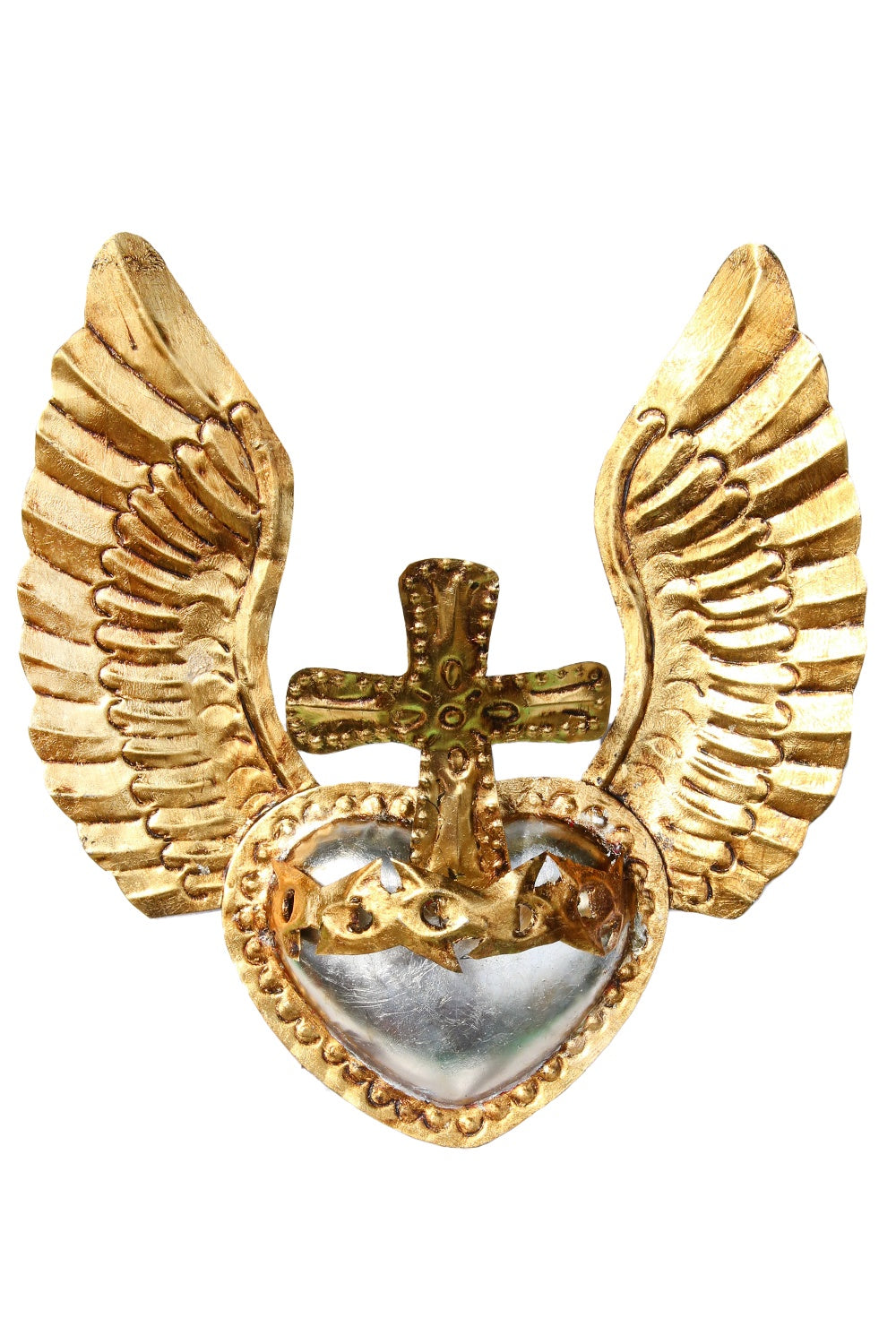 Mexican Folk Art Heart W/Wings &amp; Cross