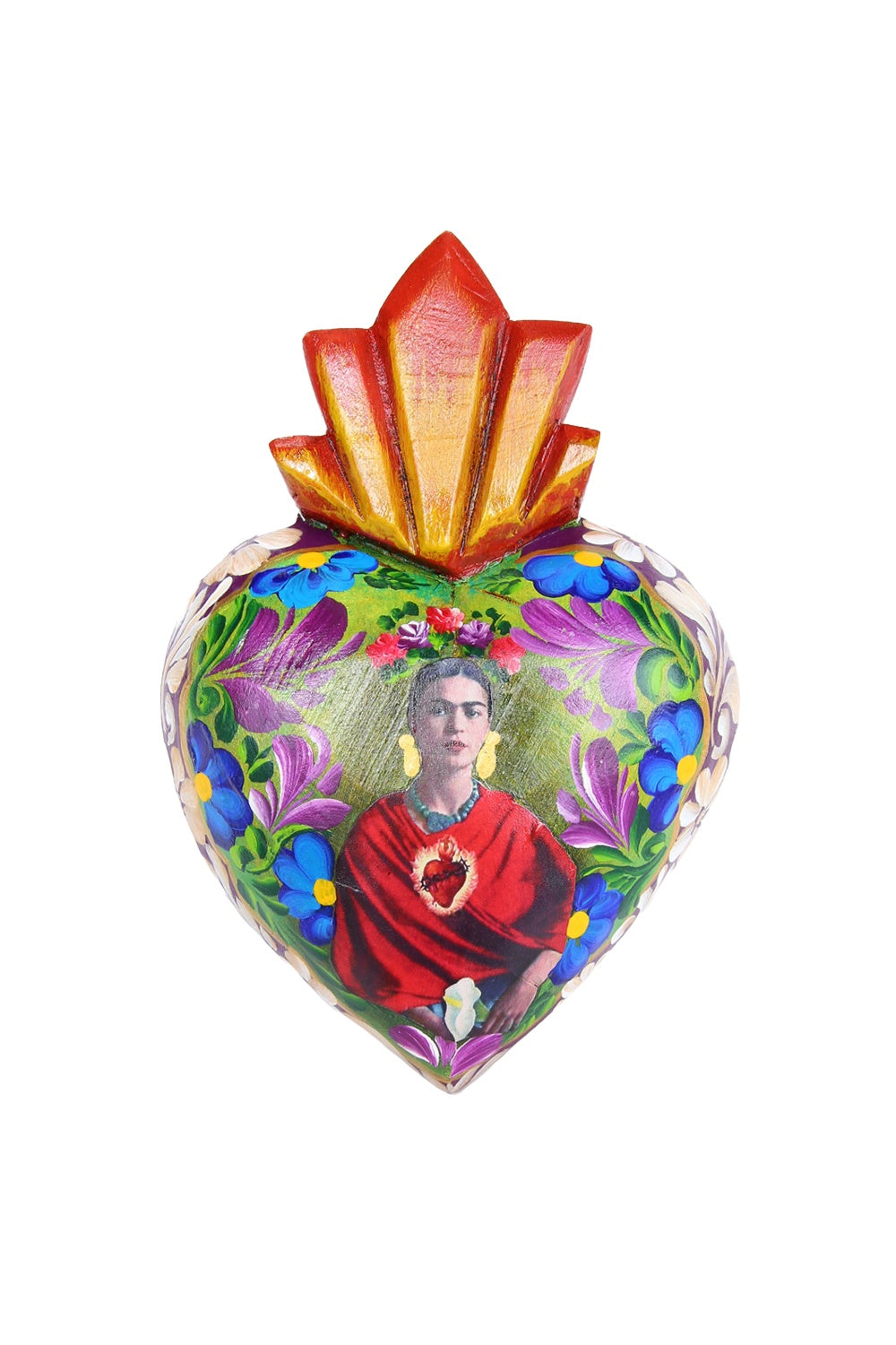 Mexican Folk Art Wooden Frida Heart