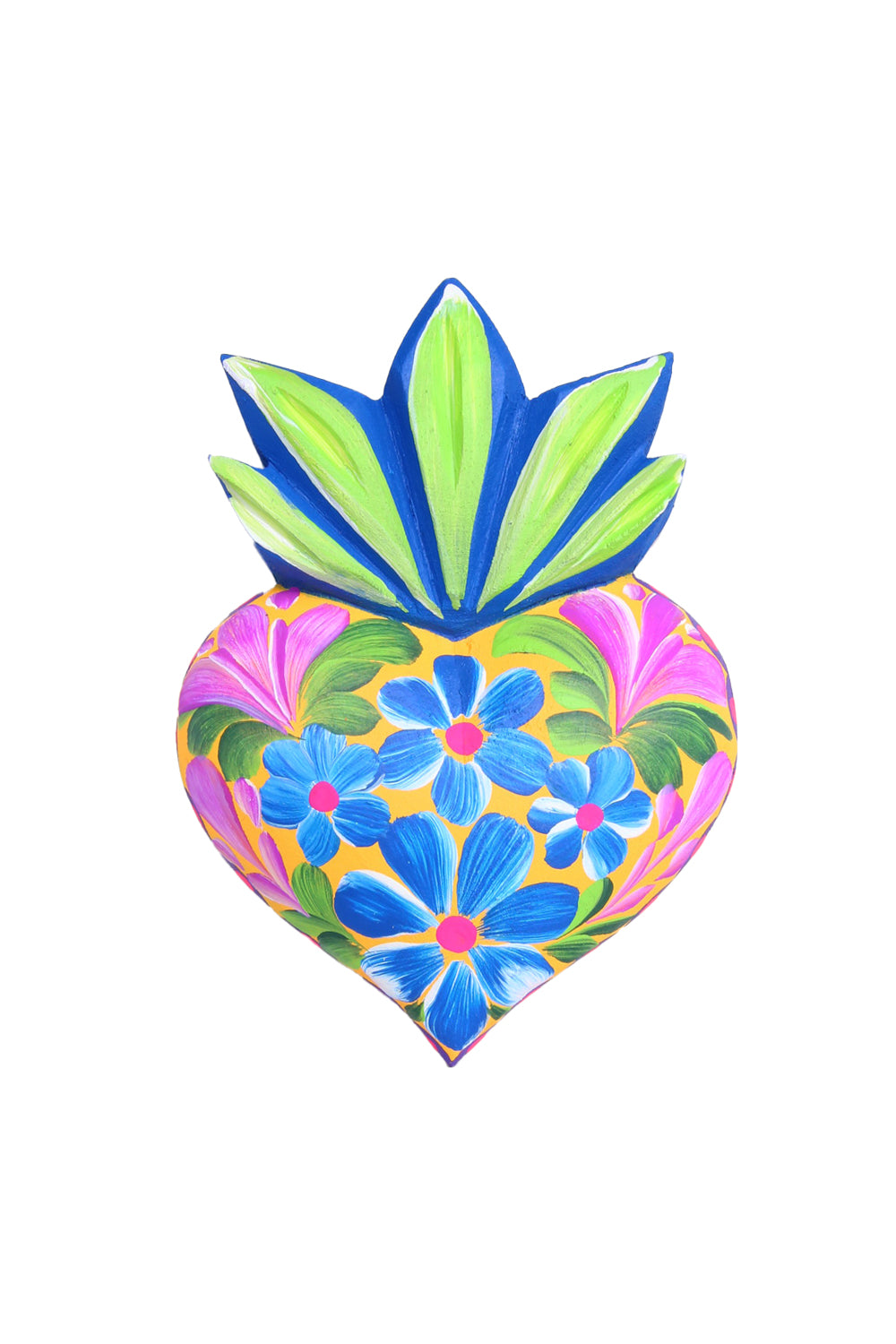 Mexican Folk Art Wooden Heart Painted Flowers