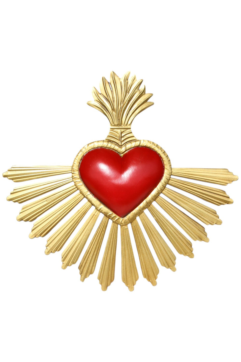 Mexican Folk Art Tin red Heart W/ Gold Rays