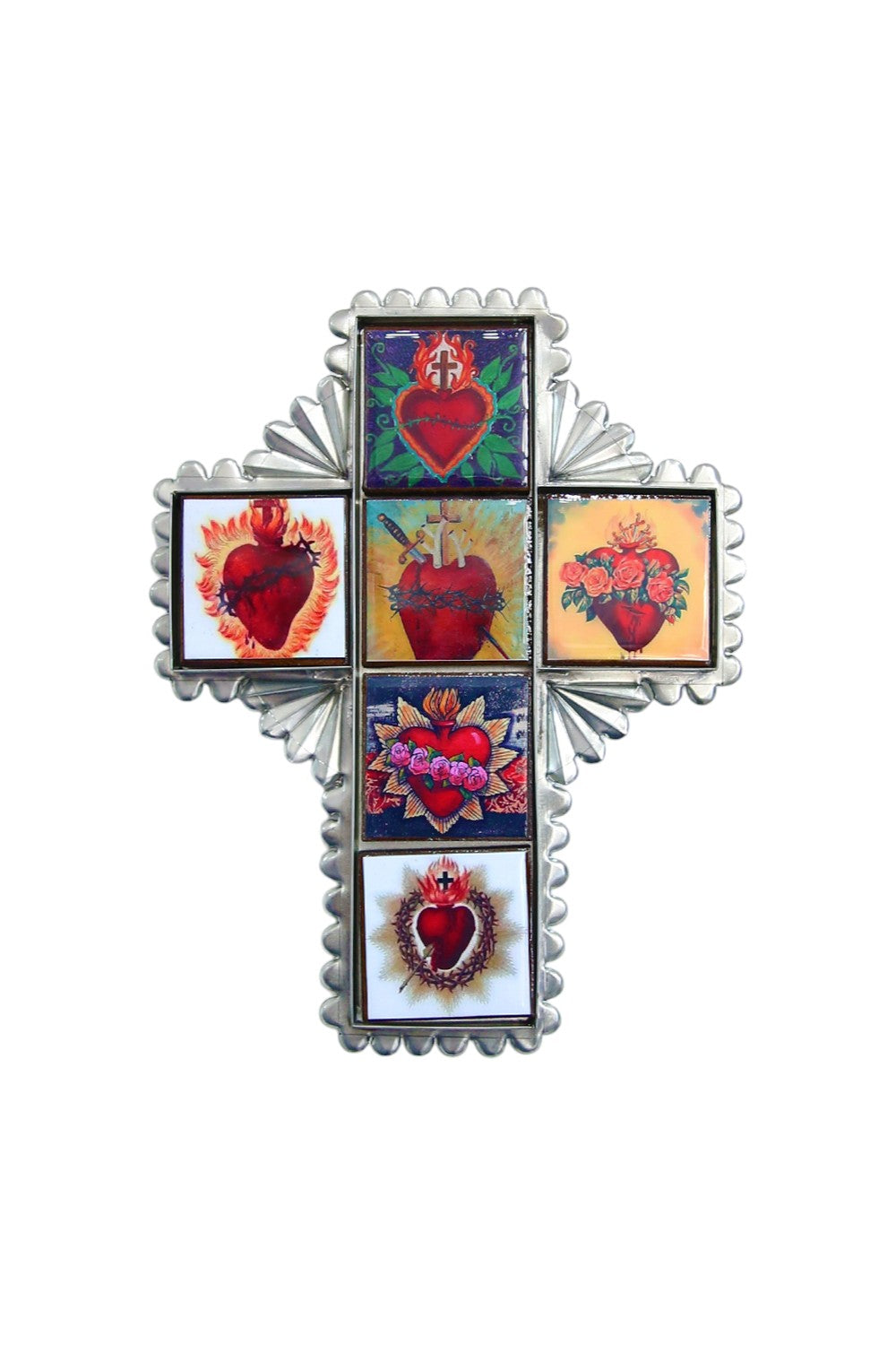 MEXICAN SACRED HEARTS CROSS WITH TILES
