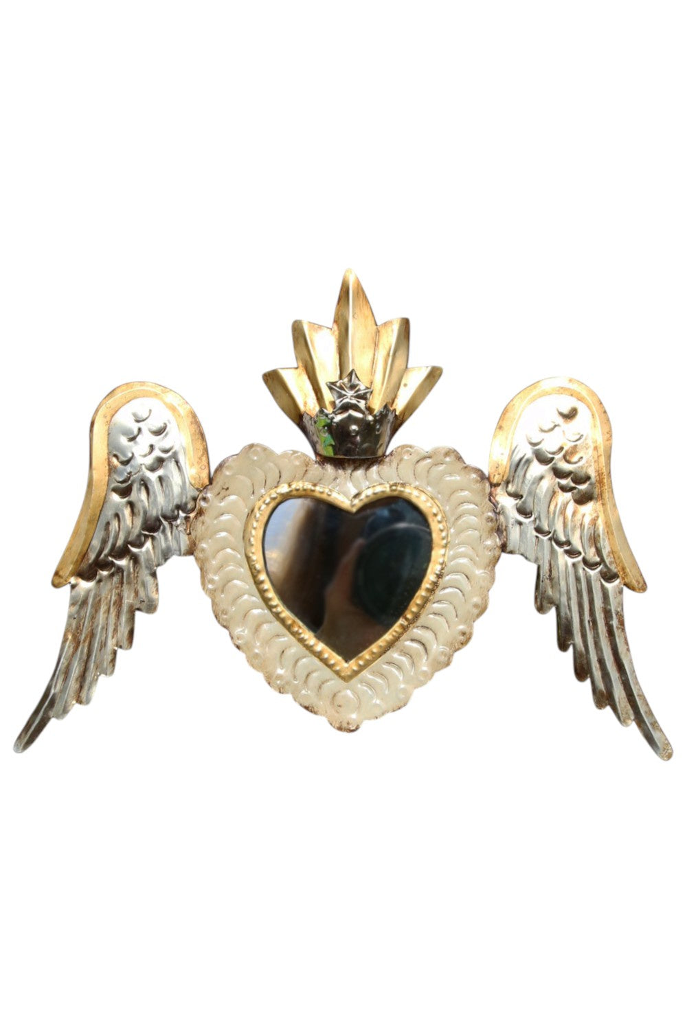 Mexican Folk Art White Heart Mirror