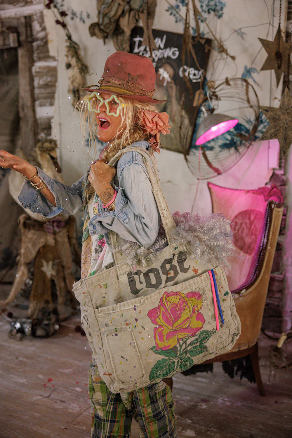 **Pre-Order** Magnolia Pearl Hand Painted Rose Tote Bag 096 Ash