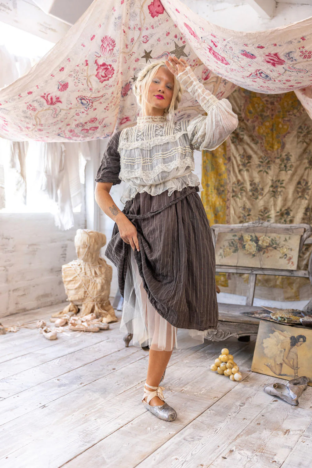 MAGNOLIA PEARL  SIENNA STRIPE SMOCK DRESS 549 MIDNIGHT