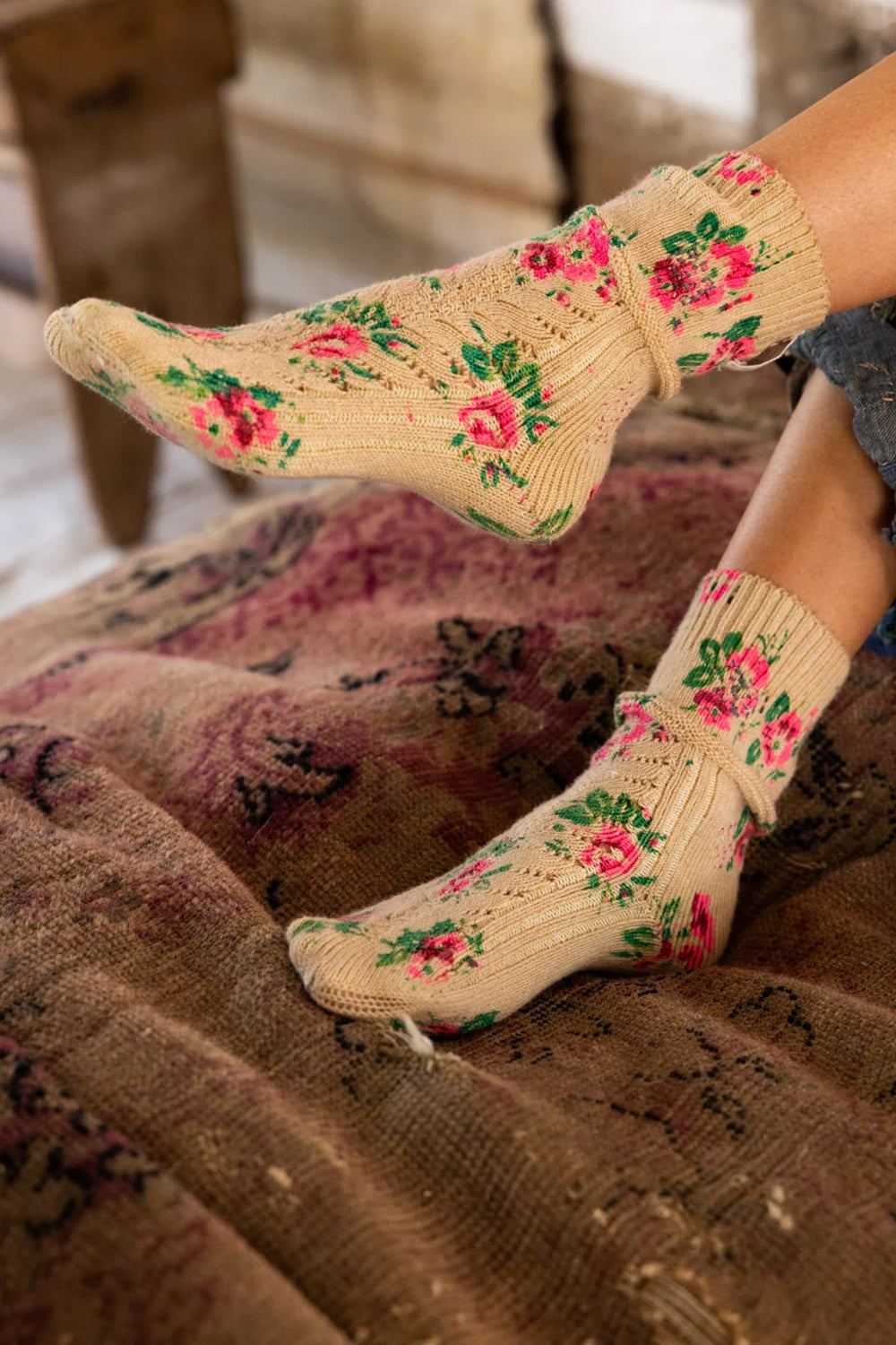 MAGNOLIA PEARL FLORAL SHORT SOCKS 098 LUSORIA