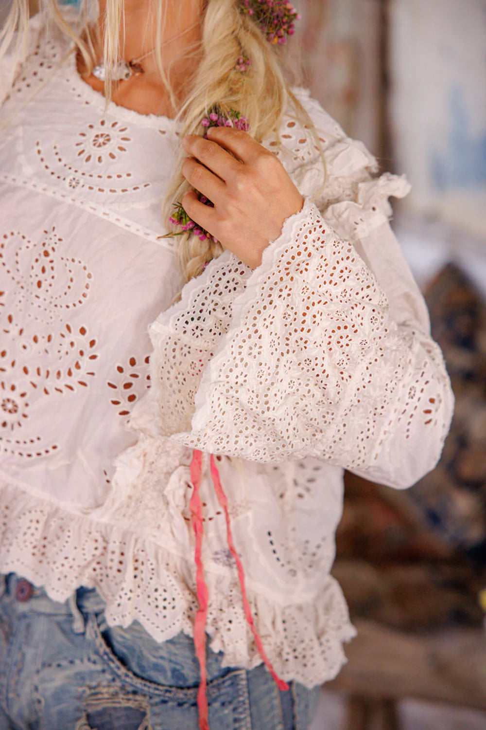 MAGNOLIA PEARL HERMIONE EYELET BLOUSE TOP 2194 MOONLIGHT