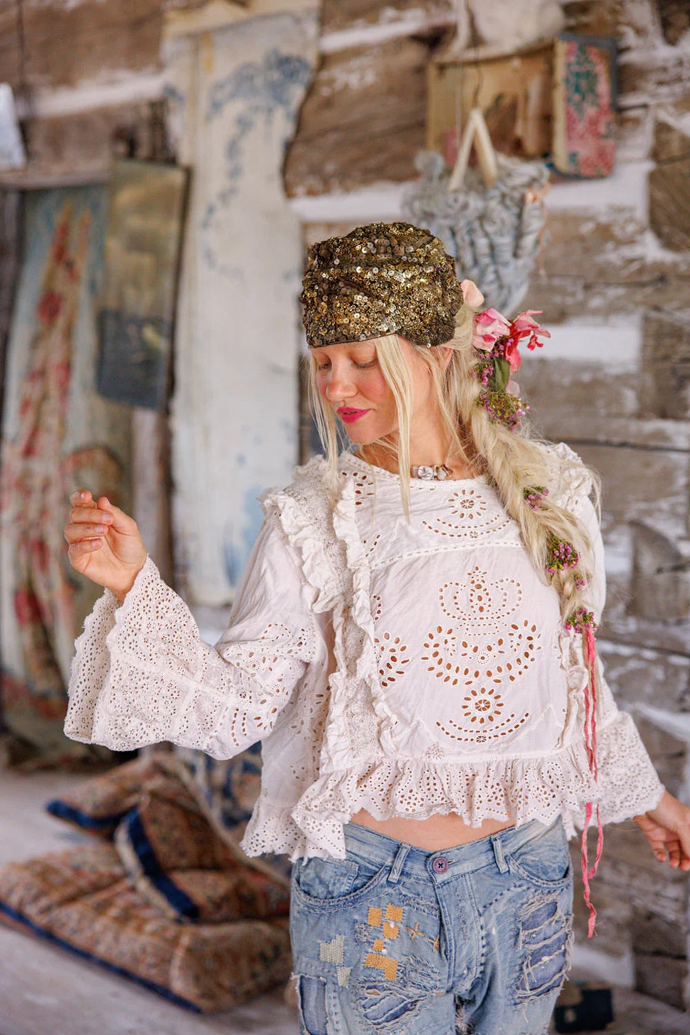 MAGNOLIA PEARL HERMIONE EYELET BLOUSE TOP 2194 MOONLIGHT