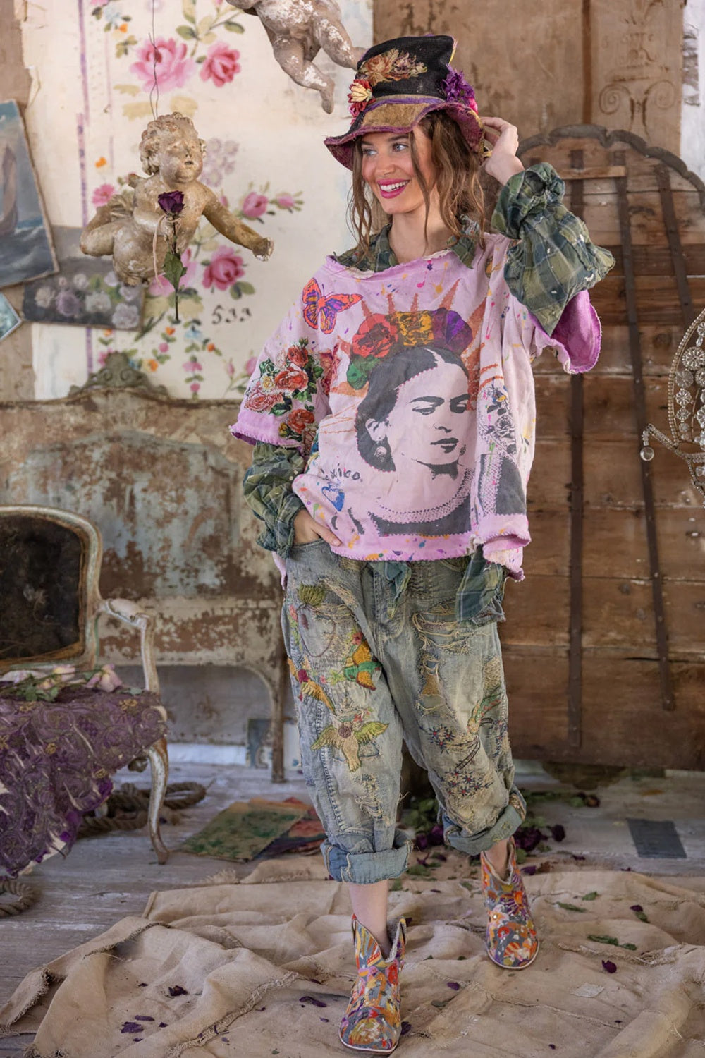 MAGNOLIA PEARL FRIDA DE SOL VETIVER SWEATSHIRT TOP 2595 ALIUM DIP DYE